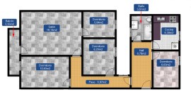 Distribución con un largo pasillo