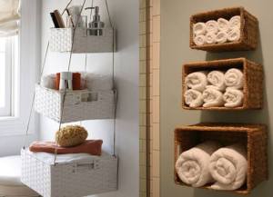 Cestas de mimbre colgadas, para colocar toalla